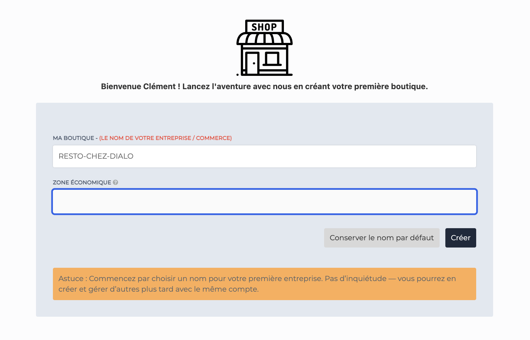 CorisPay shop initialization  widget page - Paramètres de la boutique