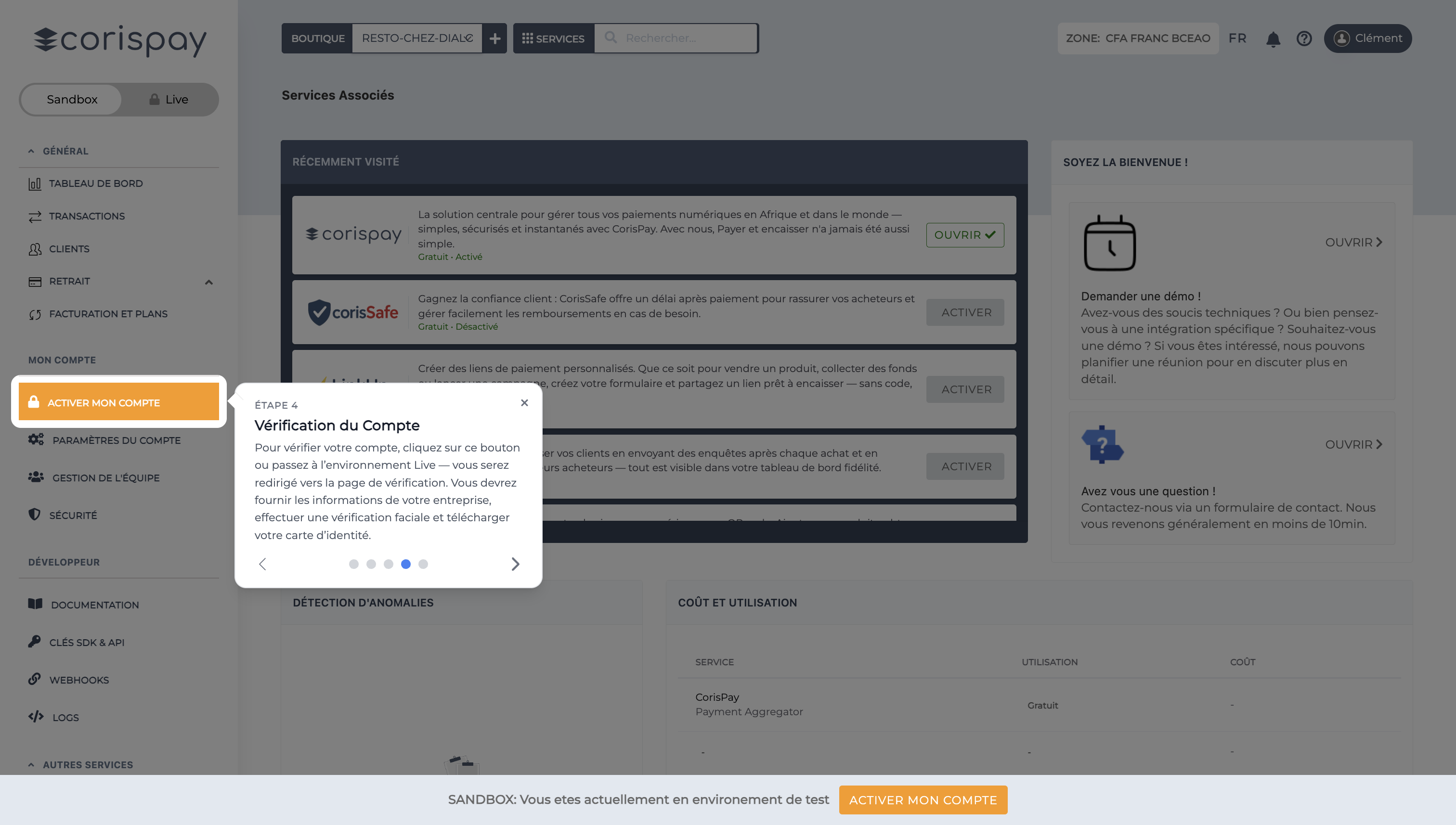 CorisPay kyc page - Téléversement des documents KYC