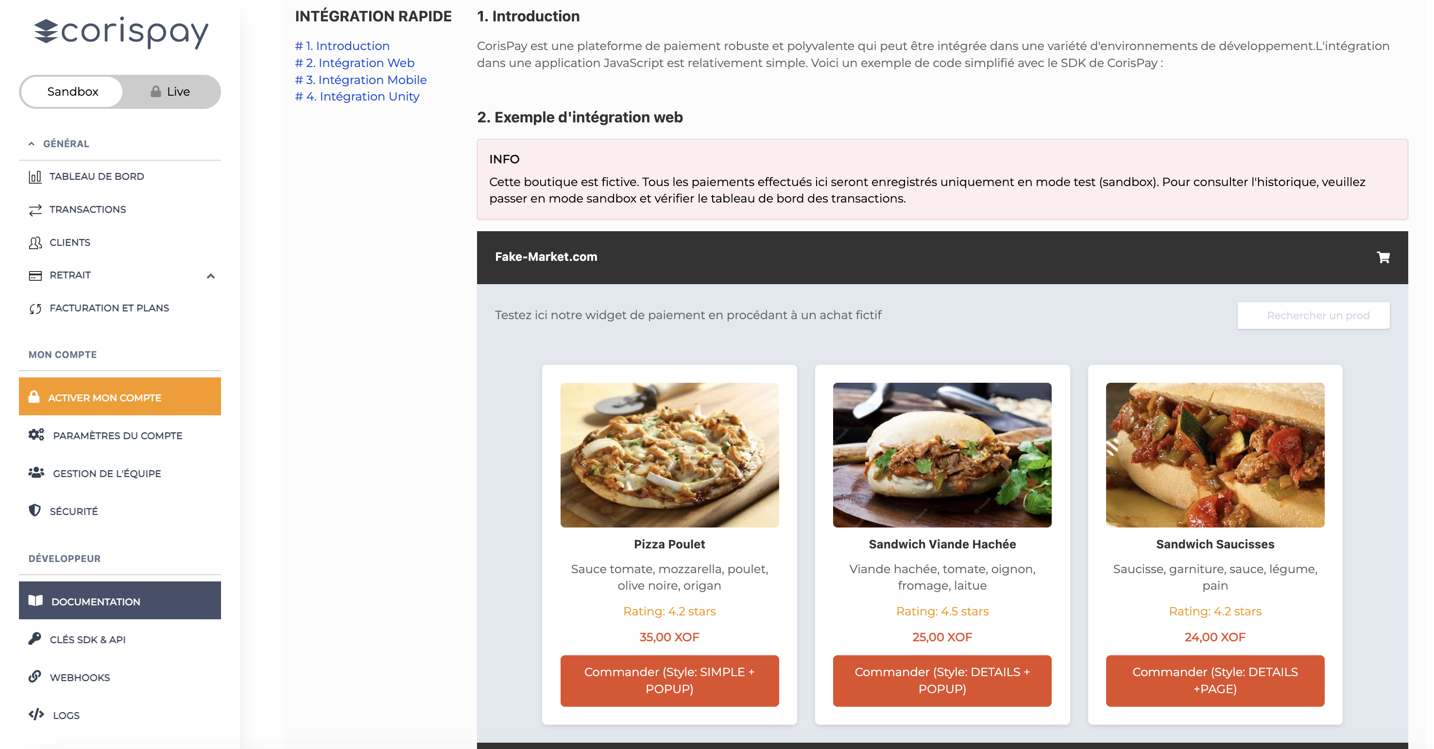 Portail développeur CorisPay - Vue d’ensemble
