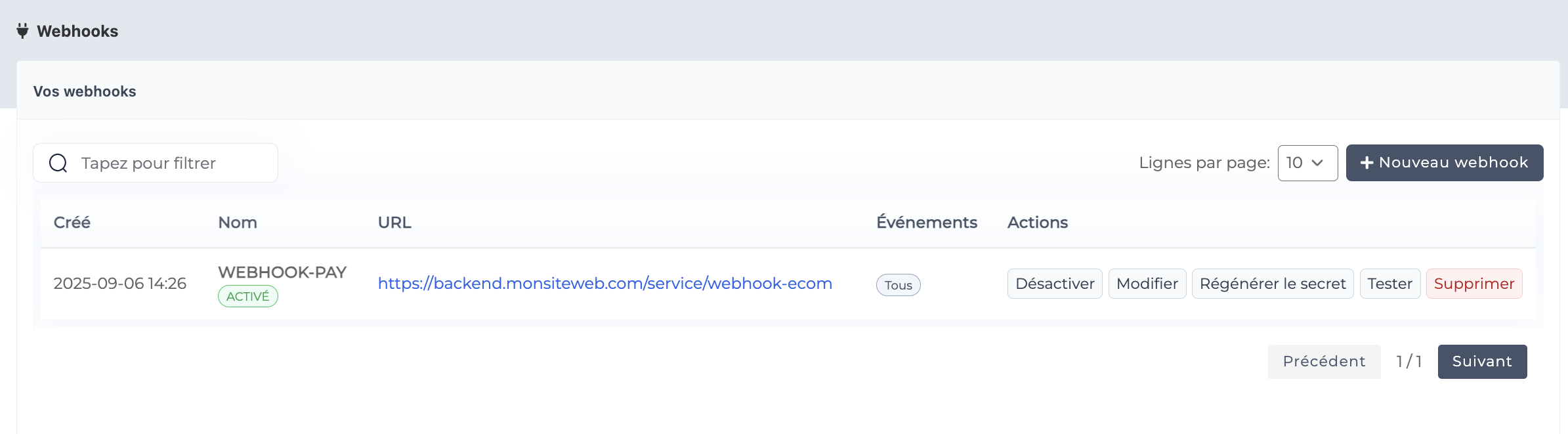 Création d’un webhook