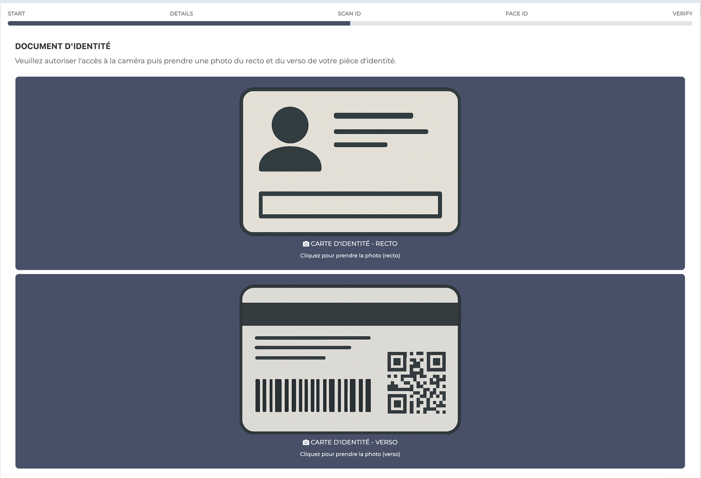CorisPay onboarding page - Étape 2 de la vérification KYC