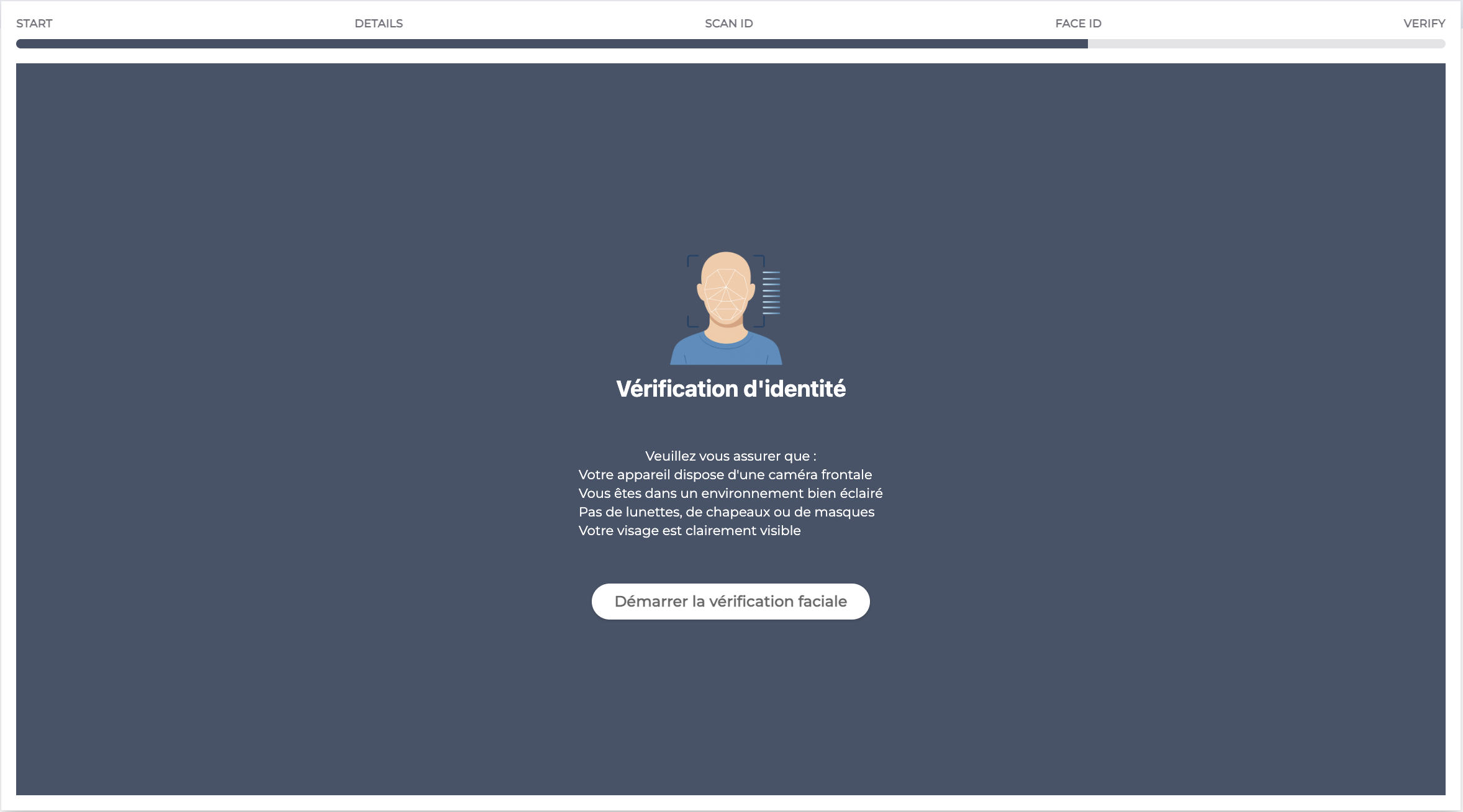 CorisPay kyc face verification page - Étape 3 de la vérification KYC