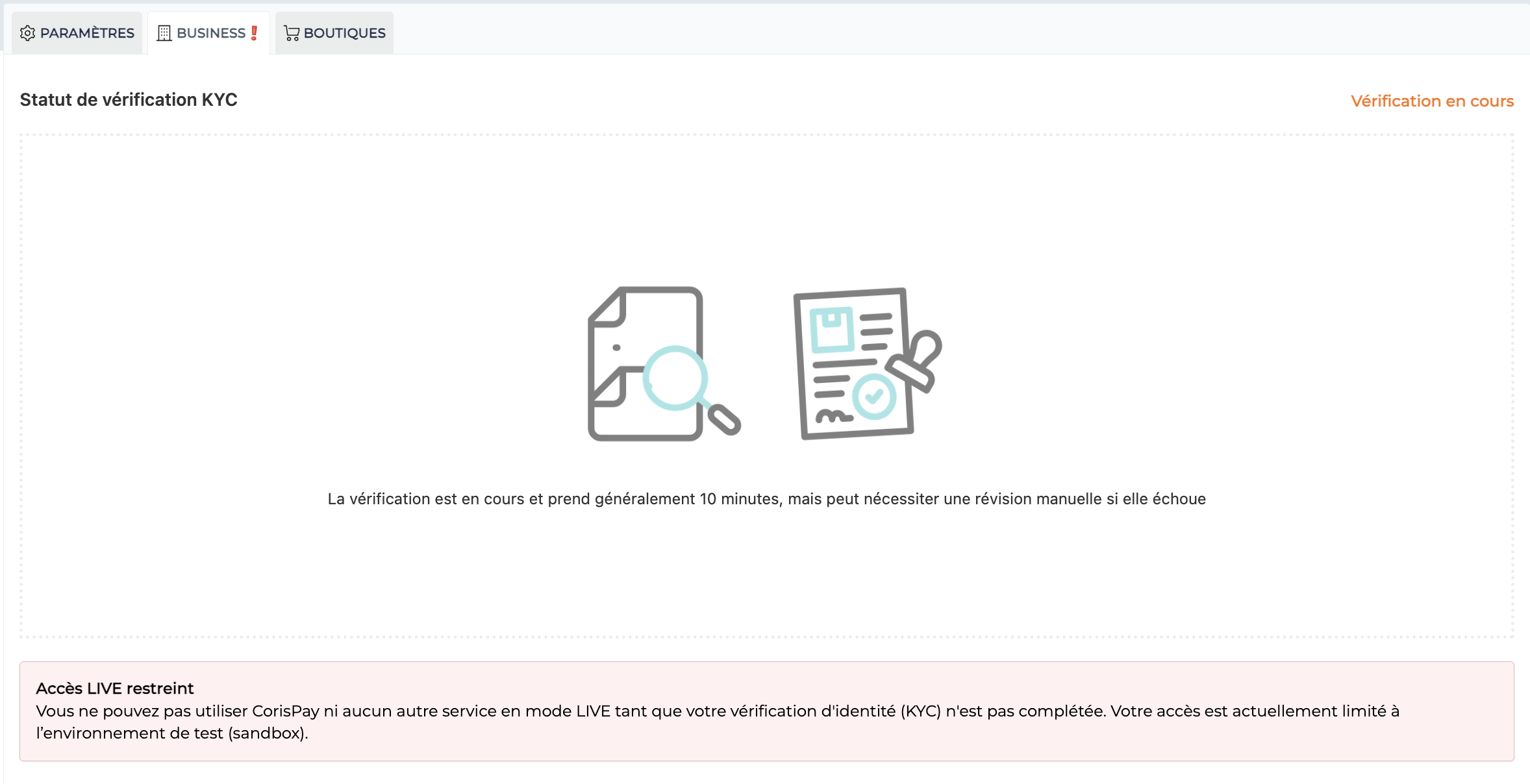 CorisPay kyc verification completed page - Vérification KYC terminée
