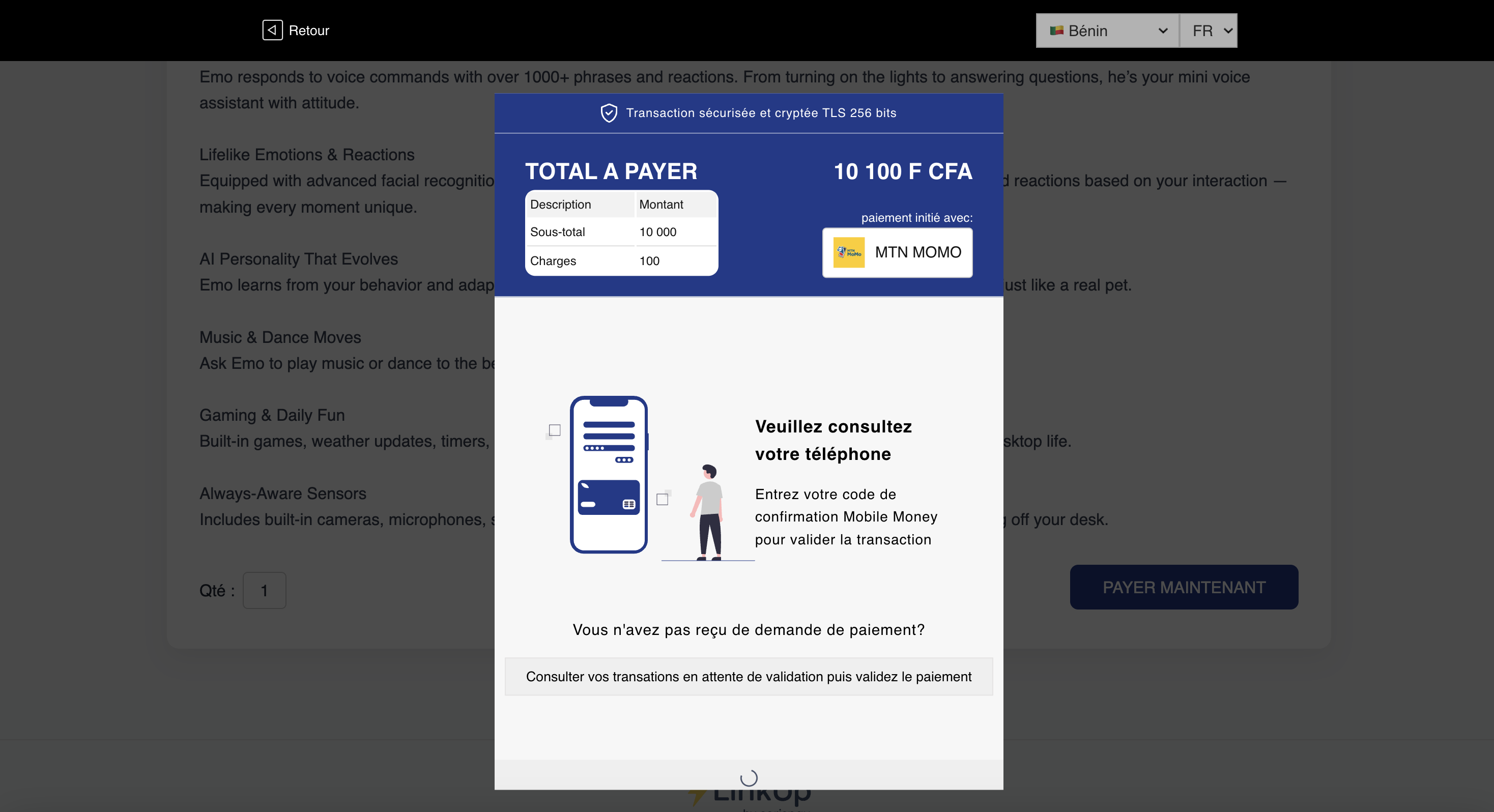 CorisPay widget v1- Payment widget UI Javascript (pending payment)