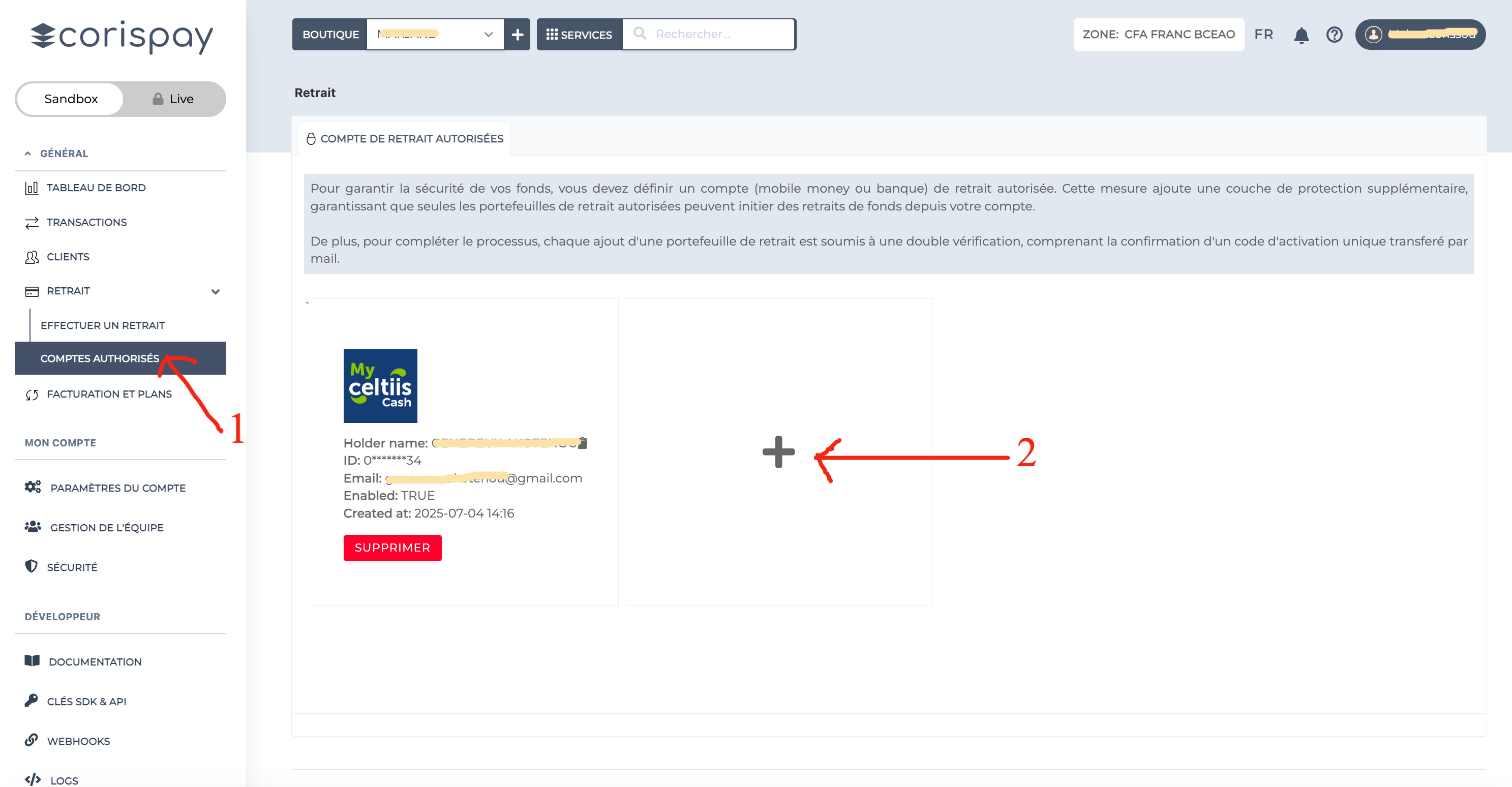 Ajout d’un compte autorisé