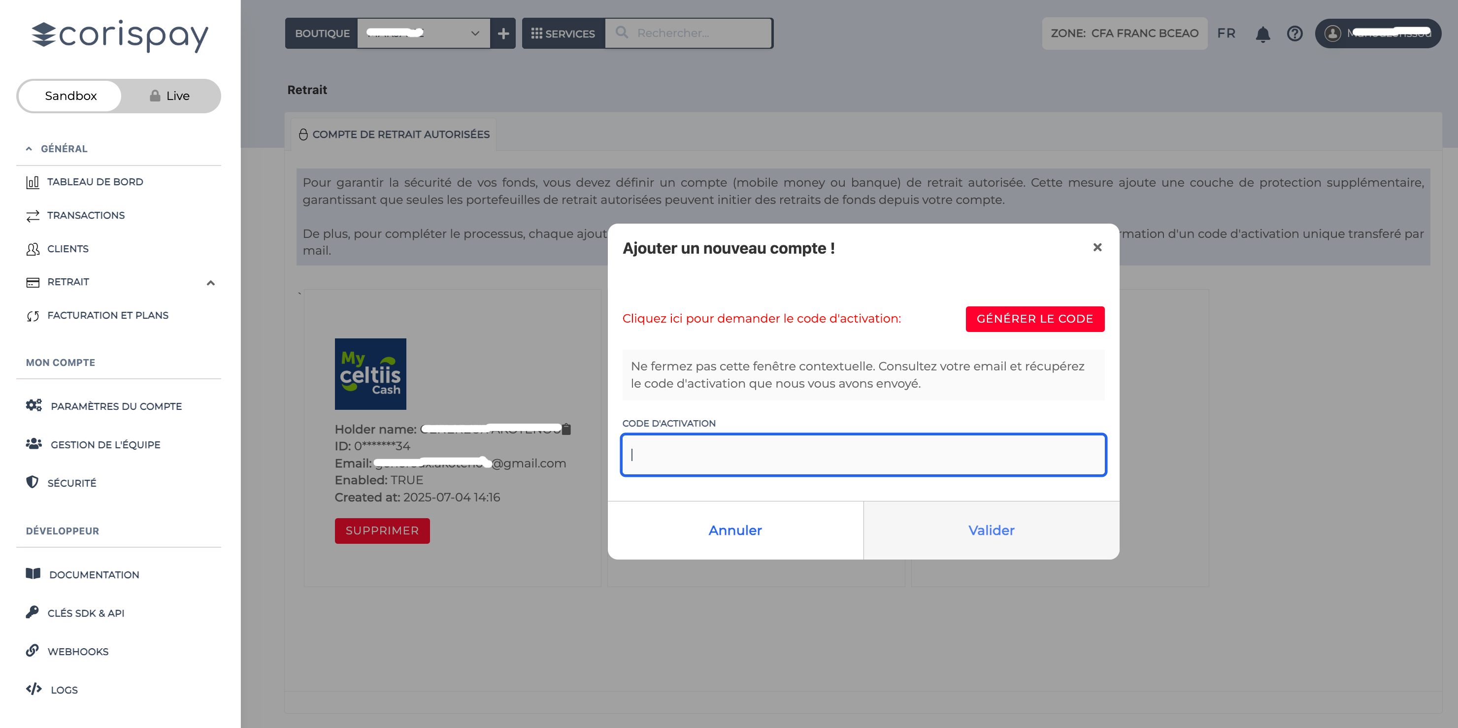 Ajout d’un compte autorisé