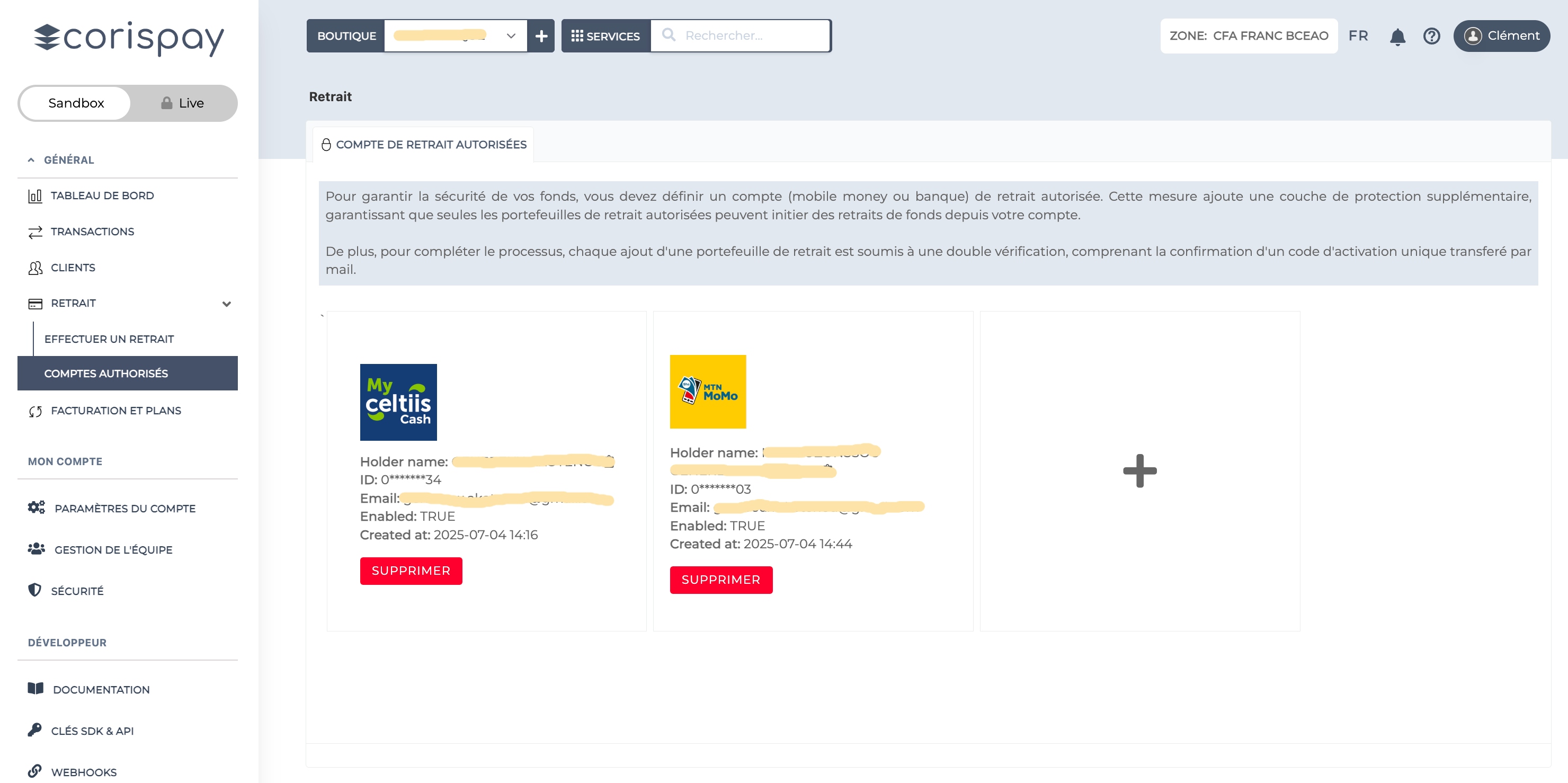 Ajout d’un compte autorisé